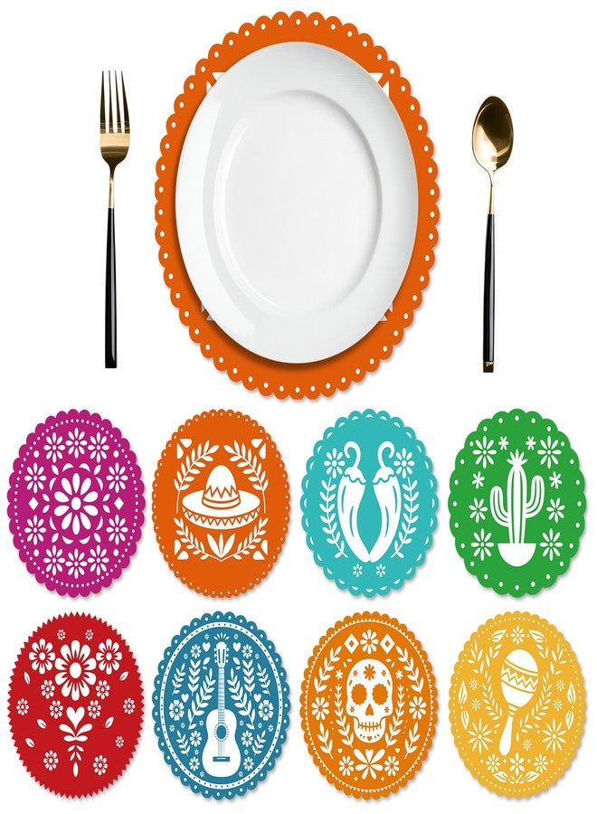 Willinglong 120 Pcs Fiesta Paper Place Mats 12" Mexican Papel Picado Cinco De Mayo Disposable Placemat Round Paper Doilies Cutouts for Mexican Party Supplies Tableware Decoration(Colorful) - Image 1