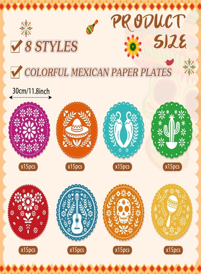 Willinglong 120 Pcs Fiesta Paper Place Mats 12" Mexican Papel Picado Cinco De Mayo Disposable Placemat Round Paper Doilies Cutouts for Mexican Party Supplies Tableware Decoration(Colorful) - Image 2