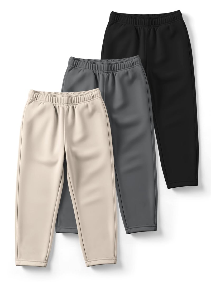 HELLCAT Trendy Solid Cotton Blend Regular Fit Track Pant for Boys - Pack of 3 Beige/Dark Grey/Black 5-6 Years - Image 1