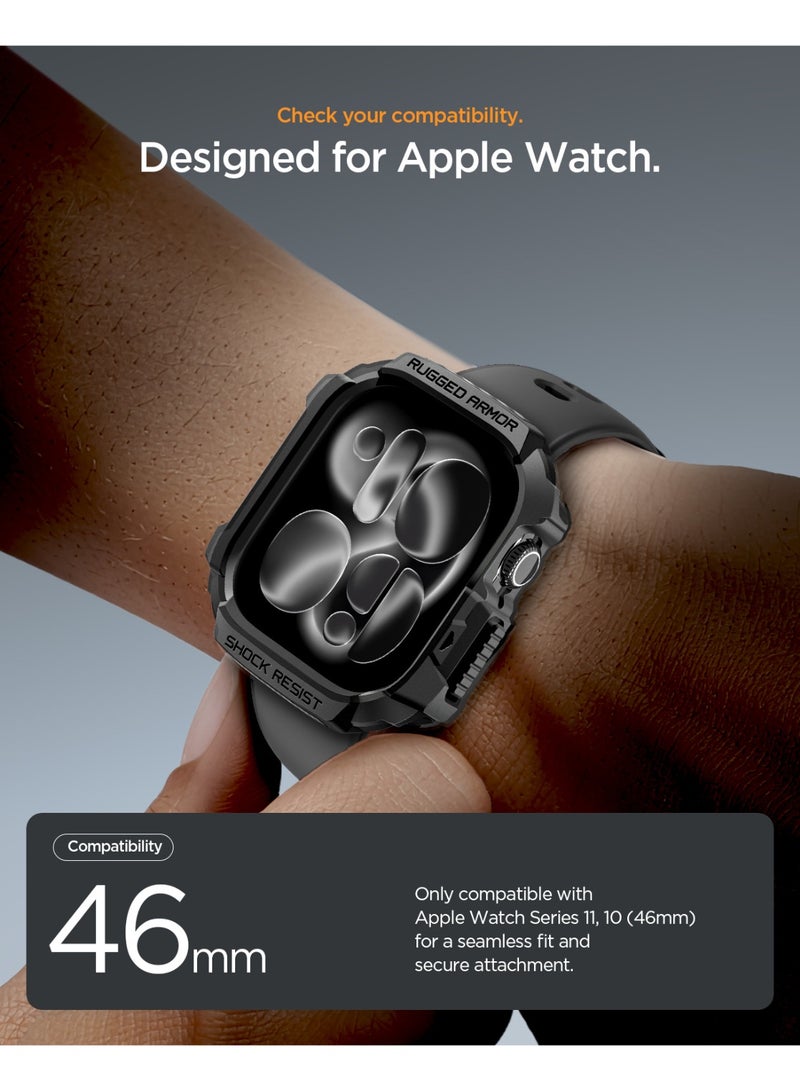 Spigen Rugged Armor 2 Apple Watch Series 11/10 (46mm) Case Cover Durable Protective TPU Flexible Shock Proof Mil Grade Bumper - Matte Black - Image 2