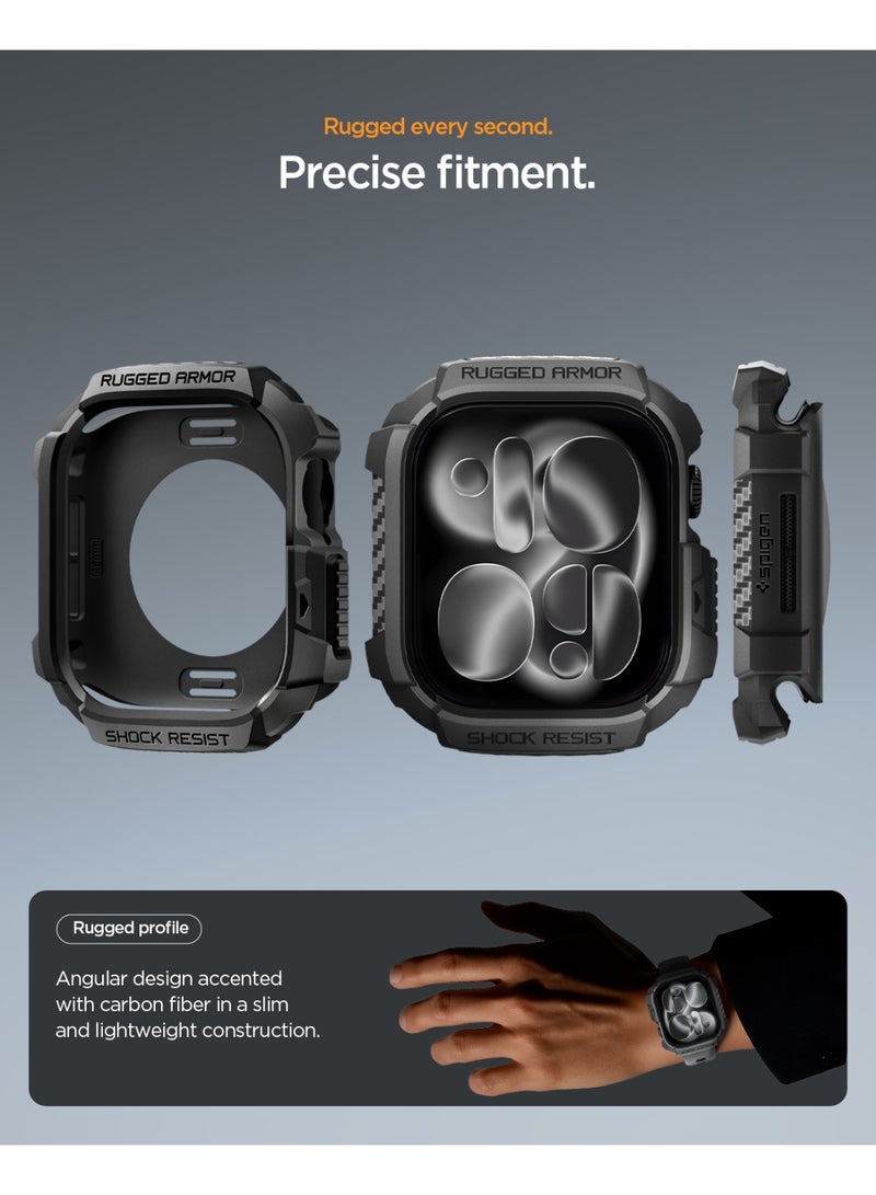 Spigen Rugged Armor 2 Apple Watch Series 11/10 (46mm) Case Cover Durable Protective TPU Flexible Shock Proof Mil Grade Bumper - Matte Black - Image 4