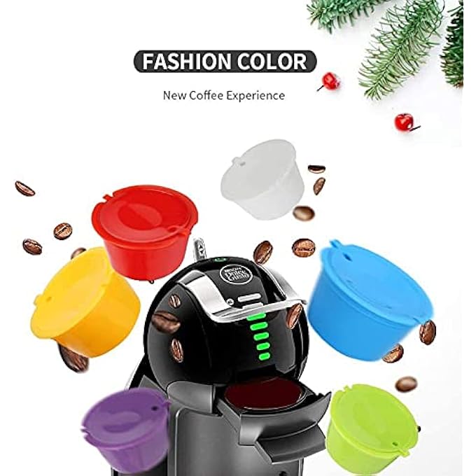 كاست ويف كبسولات قهوة قابلة لإعادة التعبئة، 6 قطع ملونة قابلة لإعادة التعبئة، متوافقة مع أكواب الفلتر، خالية من مادة BPA، كبسولات قهوة لـ Dolce Gusto مع ملعقة بلاستيكية واحدة وفرشاة تنظيف واحدة - Image 3