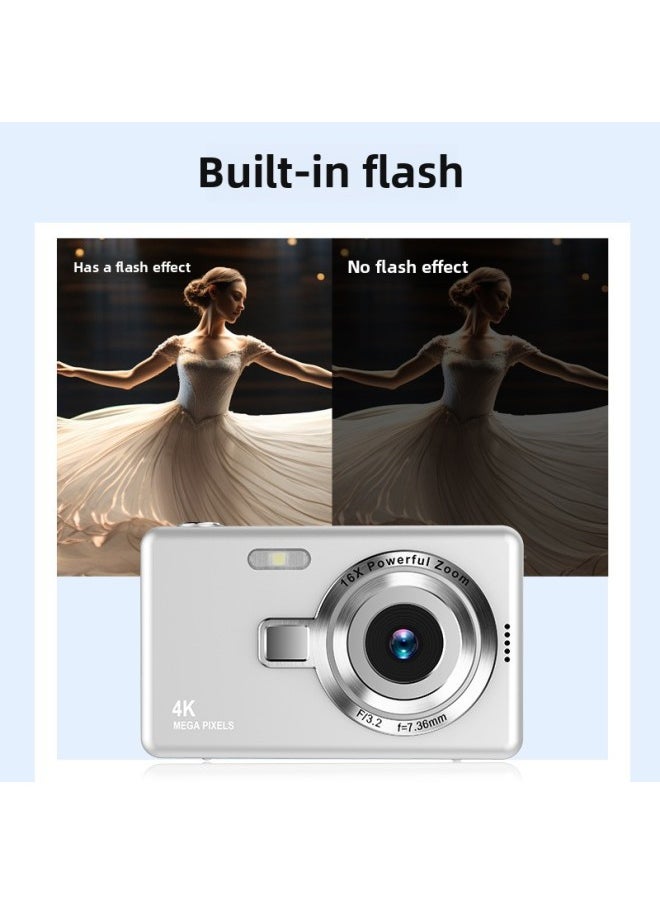 Generic - Ccd HD 4K Pixel Digital Camera Student Beginner Mini Card Machine Retro Fresh Photography-Color:White + 32g Memory Card + Adapter + Card Reader - Image 1