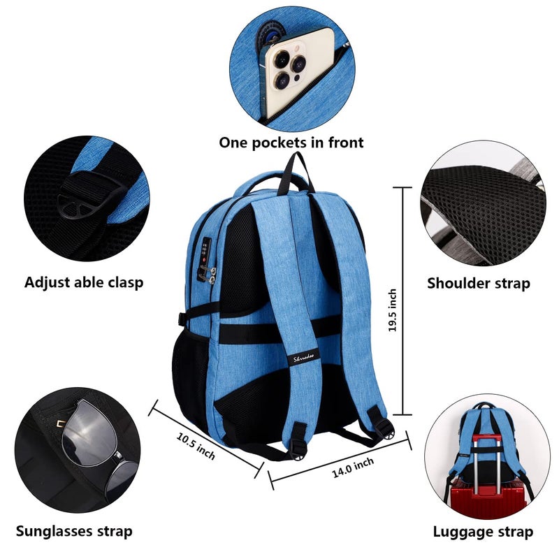 SHRRADOO Anti Theft Laptop Backpack Travel Backpacks with usb Charging Port for Women Men High School College Backpack Computer Bag Fits 17 Inch Laptop,Sky Blue - Image 4