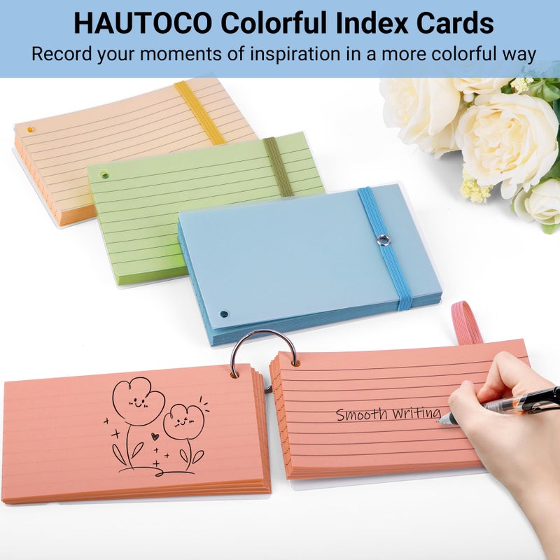 HAUTOCO Colored Index Cards 3x5 Inch 200 PCS Flash Cards with Ring Ruled Notecards with Waterproof Covers Flashcards for Studying School College Office, 4 Colors - Image 5