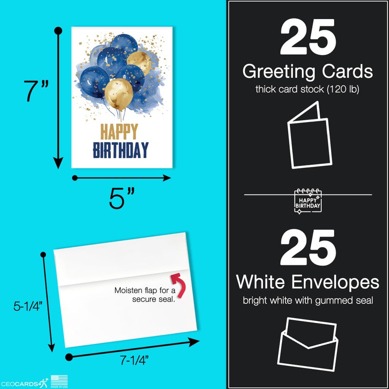 CEO Cards Happy Birthday Cards with Envelopes (25 Assortment Pack â€“ 5 Designs) Bulk Birthday Card Set for Family & Business (5x7 inch â€“ A7) Office, Work, Coworkers, Employees, Clients (VP2411) Made in USA - Image 2