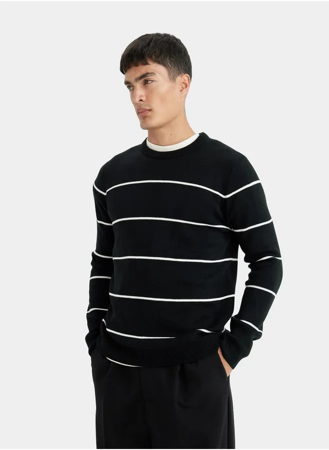 ديفاكتو Regular Fit Crew Neck Striped Knit Sweater by Styli