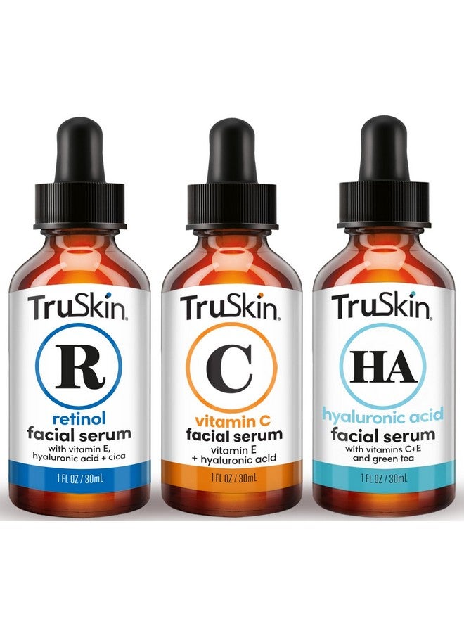 TruSkin Face Serum Trio - Hyaluronic Acid, Vitamin C & Retinol Serum for Face - Anti Aging Skin Care Set for Women - Skincare for Bright, Smooth, Firm & Hydrated Skin, 1 fl oz, 3 Bottles - Image 1