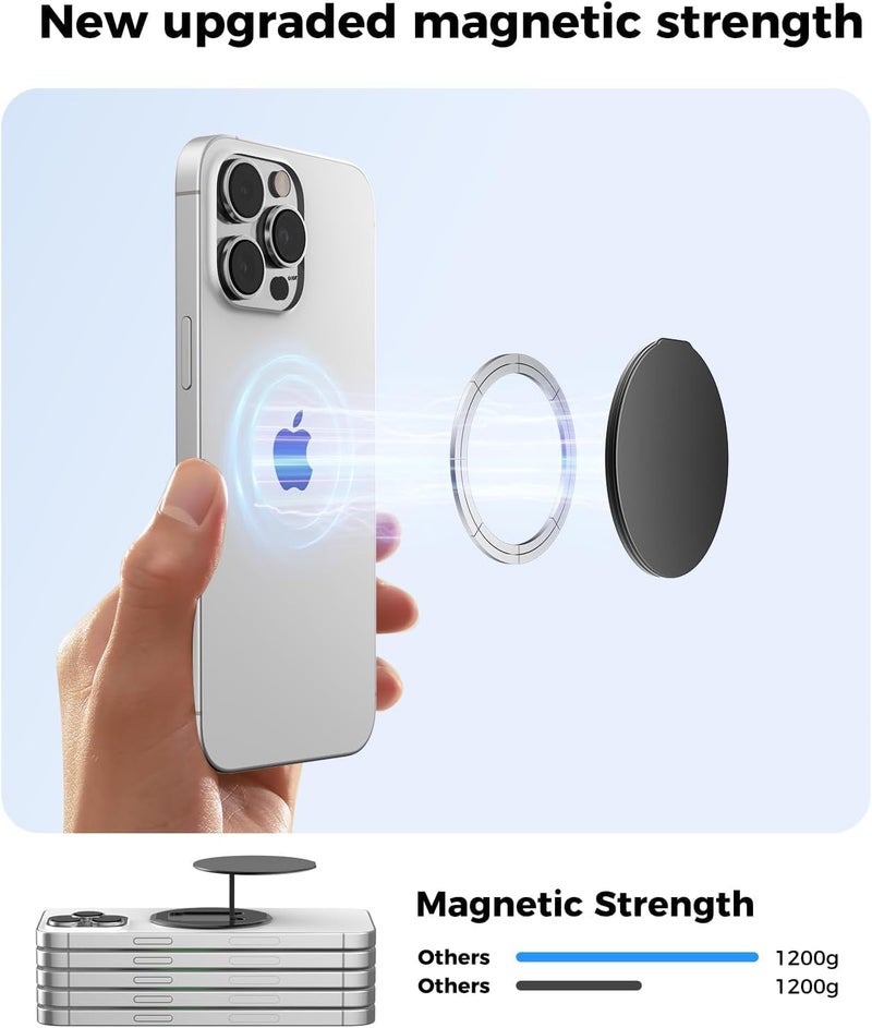 All-Metal Magnetic Phone Ring Holder for MagSafe, Magnetic Cell Phone Grip Stand Finger Ring Kickstand for MagSafe iPhone 16/15/14/13/12 Series - Image 2