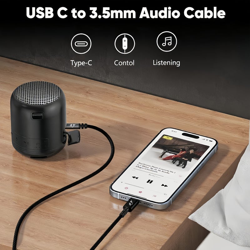 كابل Type C إلى 3.5 ملم TRRS للصوت الاحترافي بطول 78 بوصة، كابل AUX إلى USB-C مع خاصية الميكروفون والصوت الاستريو بتأثير 5D وجودة صوت Hifi، متوافق مع آيفون وآيباد وجالاكسي وبيكسل. - Image 5