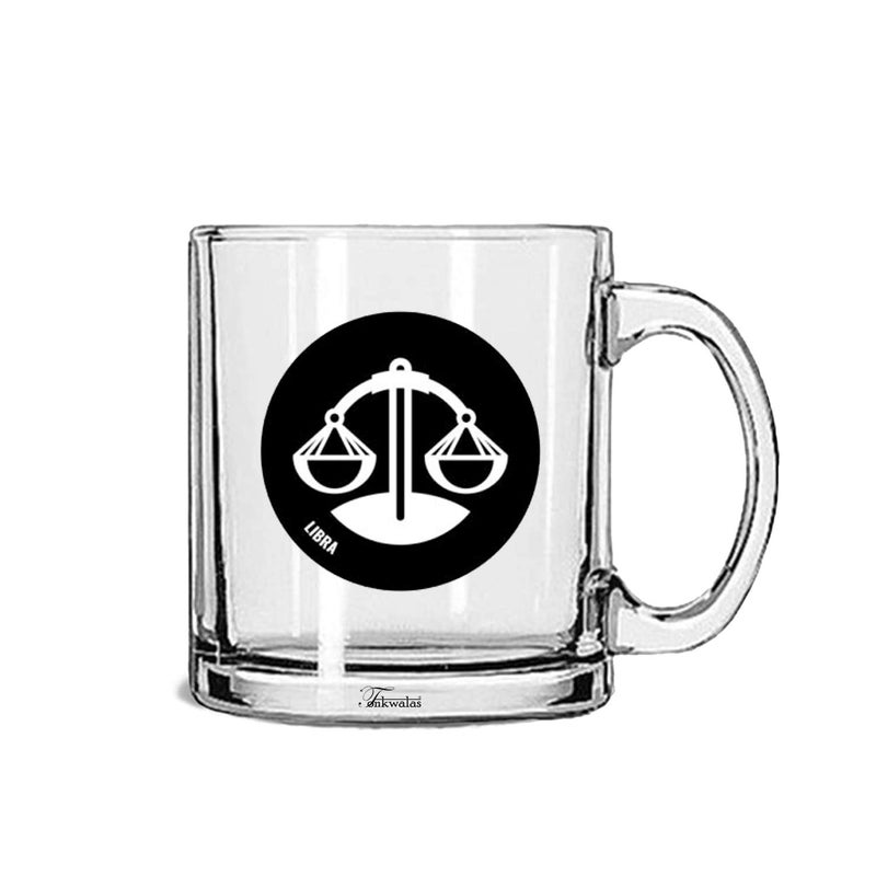 TONKWALAS " Zodiac Sign Libra Printed Quote Transparent Glass Coffee Mug for Gifting (325 ML) - Image 5