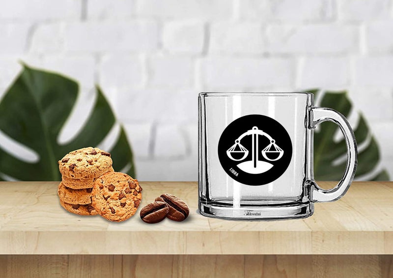 TONKWALAS " Zodiac Sign Libra Printed Quote Transparent Glass Coffee Mug for Gifting (325 ML) - Image 2