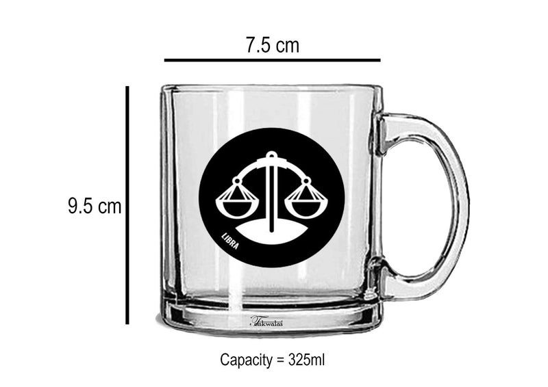 TONKWALAS " Zodiac Sign Libra Printed Quote Transparent Glass Coffee Mug for Gifting (325 ML) - Image 3