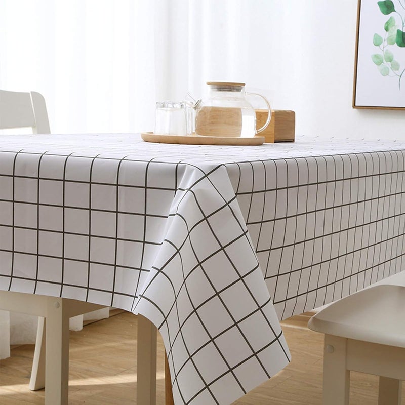 Large Waterproof Plaid Tablecloth 137x183 cm, Checkered Dining Table Cover with Linen Texture, Washable Kitchen Table Cloth for Dining Room, Home and Family Meals