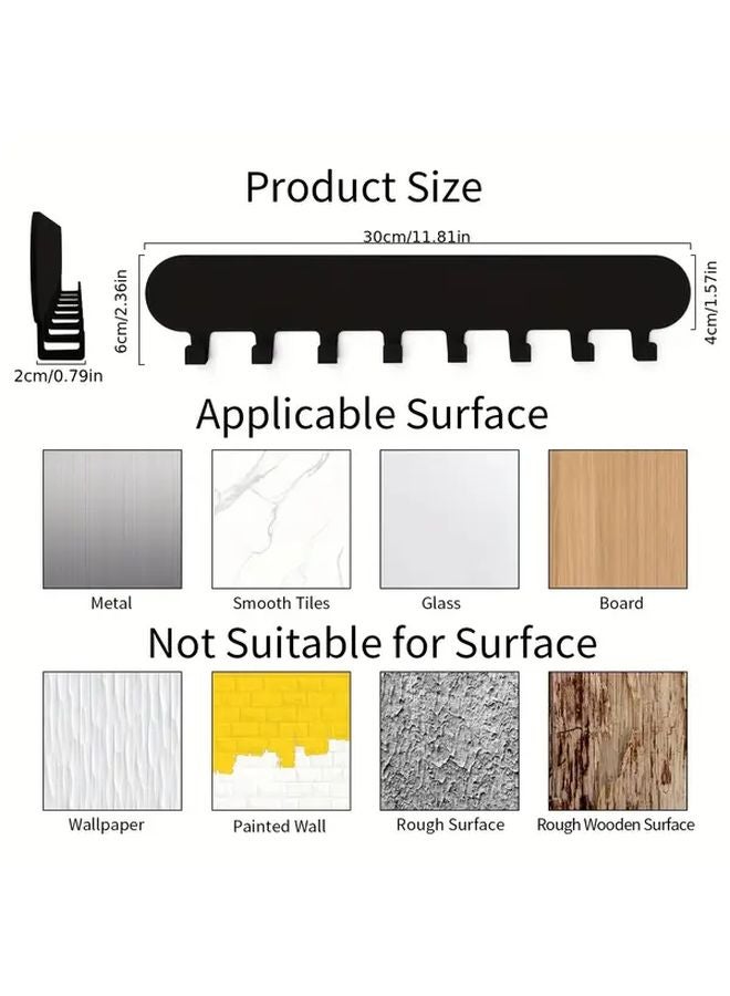 White No Drill Key Hanging Board 8 Hooks Self Adhesive Heavy Duty Key Rack - Image 4