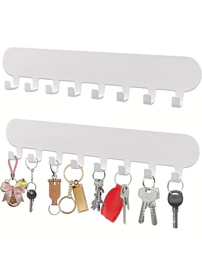 White No Drill Key Hanging Board 8 Hooks Self Adhesive Heavy Duty Key Rack - Image 3