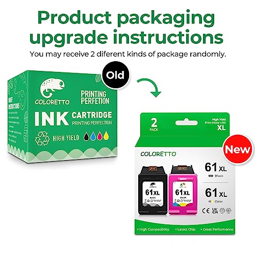 COLORETTO Remanufactured Printer Ink Cartridge Replacement for HP 61XL to use with Envy 4500 5530 5535 Deskjet 1510 1512 3050 3050A Officejet 2620 4630 (1 Black+1 Color) Combo Pack - Image 2