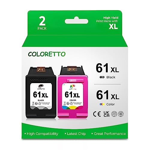 COLORETTO Remanufactured Printer Ink Cartridge Replacement for HP 61XL to use with Envy 4500 5530 5535 Deskjet 1510 1512 3050 3050A Officejet 2620 4630 (1 Black+1 Color) Combo Pack - Image 1