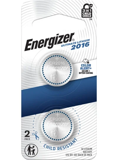 صفقة إنرجايزر بطاريتان ليثيوم 2016 Ultimate (عبوة BP2) مع تنبيه لوني وتصميم مقاوم لعبث الأطفال على Noon EG