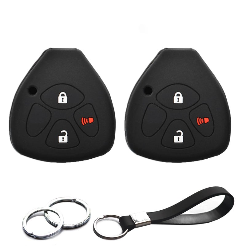 INFIPAR 2pcs Compatible with Toyota 4Runner Corolla Matrix RAV4 Venza Yaris Scion iQ tC xB Remote Head 3 Buttons GQ4 29T Black Key Fob Cover Case Key Chain Protector Keyless Remote Holder