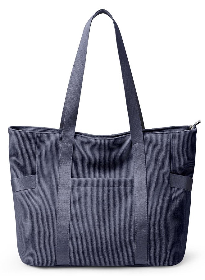 DIXEIGHT Tote Bag for Women with Zipper, Travel Tote Bags with Compartments Large Shoulder Bag Handbag for Gym Work School, L-gray-blue-fits 17" Laptop, Large - Image 1