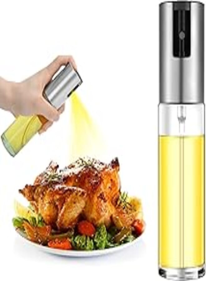 MARKQ MARKQ Oil Spray Bottle 100ml Olive Oil Sprayer Dispenser for Cooking, Salad dressing, Roasting Air Fryer Kitchen BBQ Baking, Vinegar Mister, Silver (Silver) (Silver)