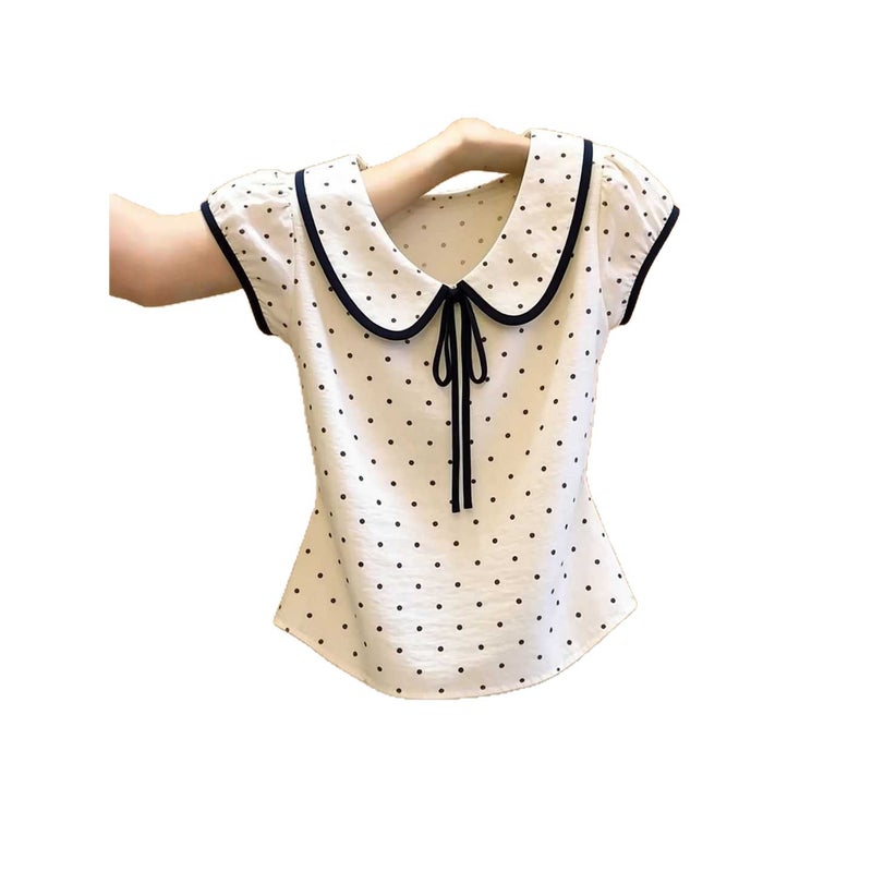 Women's Polka Dot Peter Pan Collar T-Shirt (Korean Sweet Style) - Image 5