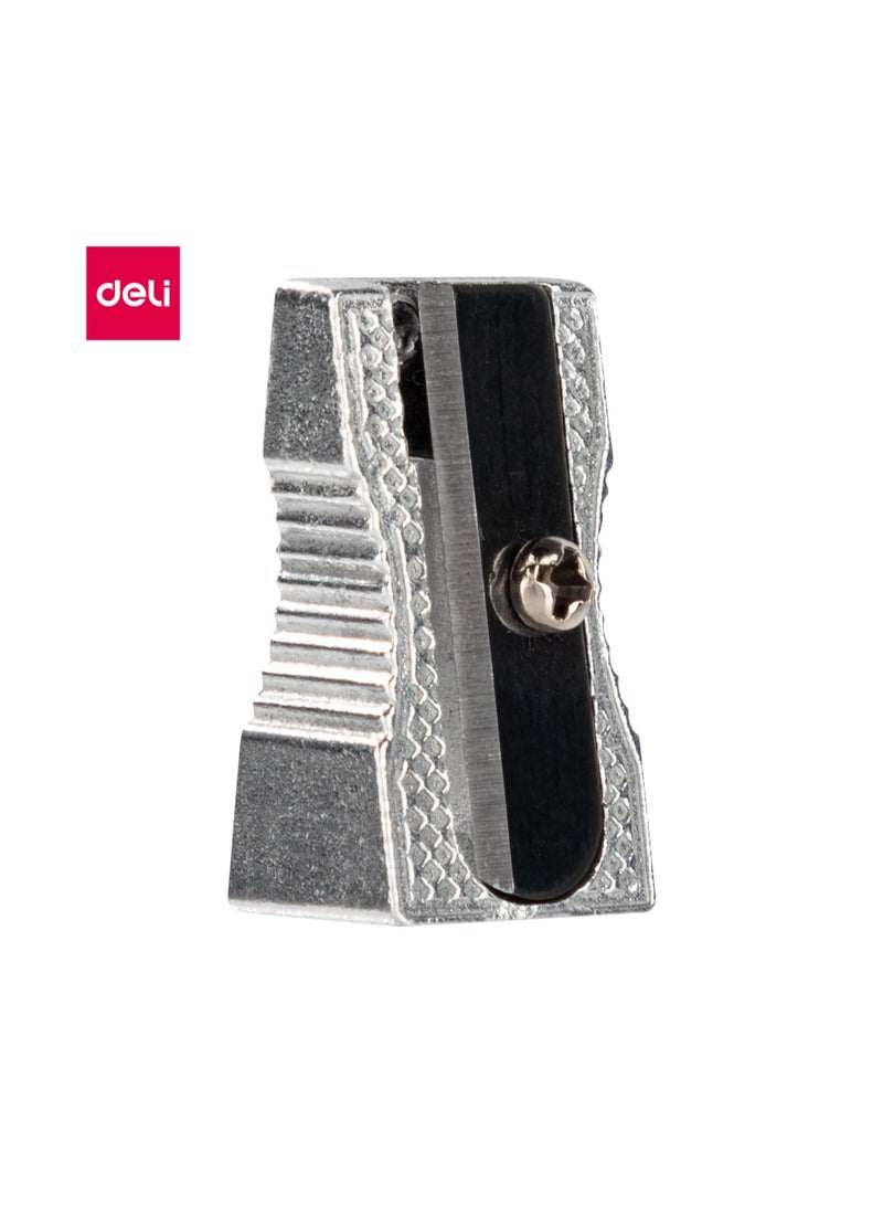 Deli E39761 Pencil Sharpener 1-Hole, Silver, Aluminum Material, Smooth Sharpening, Set of 24 - Image 1