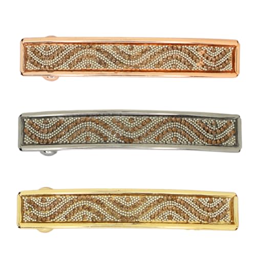JWELLA Set of 3 Metallic Wave Beaded Hair Clips for Women & Girls | Elegant Hair Barrettes | Strong Grip Hair Accessory for Thick Hair - Image 1