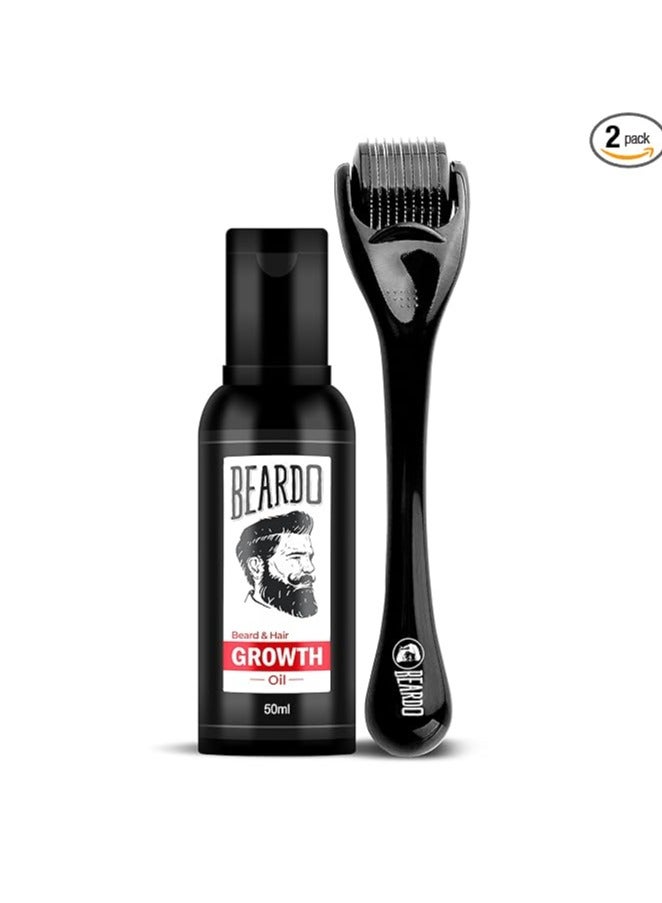 BEARDO Beardo Beard & Hair Growth Oil 50ml & Derma Roller For Hair Growth 0.5 mm| Dermaroller | For Thicker & Longer Beard | Uneven, Patchy & Fast Beard Growth | For Stronger & Fuller Beard Hair - Image 1