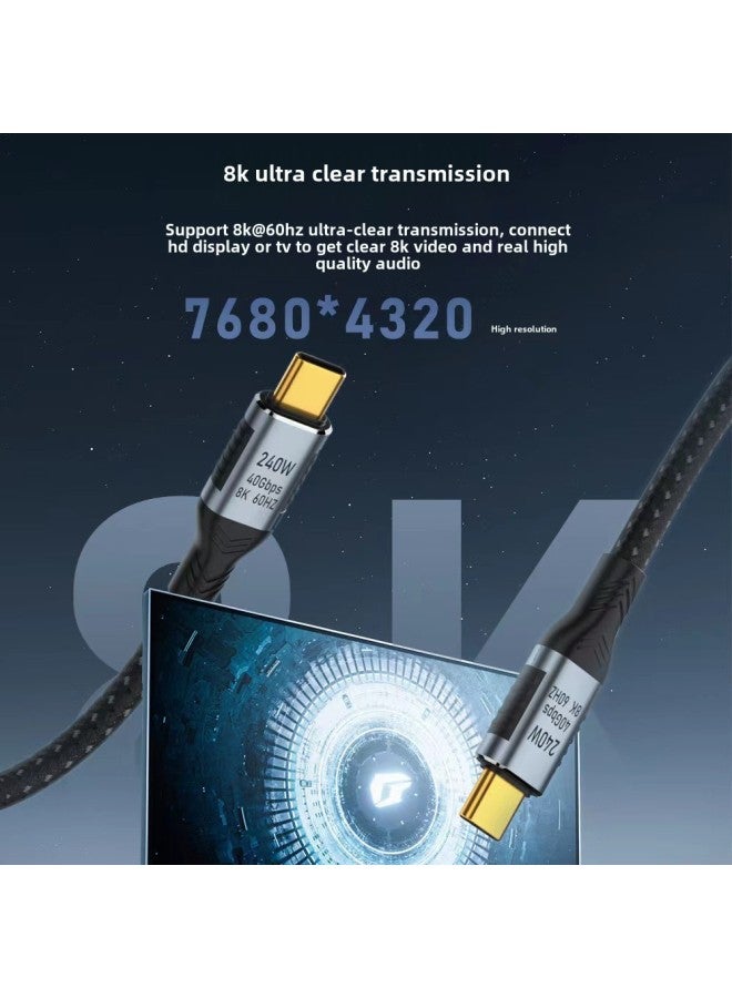 USB4 Data Cable 240W Fast Charging Cable 48V Compatible With Lightning 3 Full Function 8K60Hz Projection Screen Data Cable 40Gbps-Color:USB4/40Gbps 240W 1.5 M - Image 3