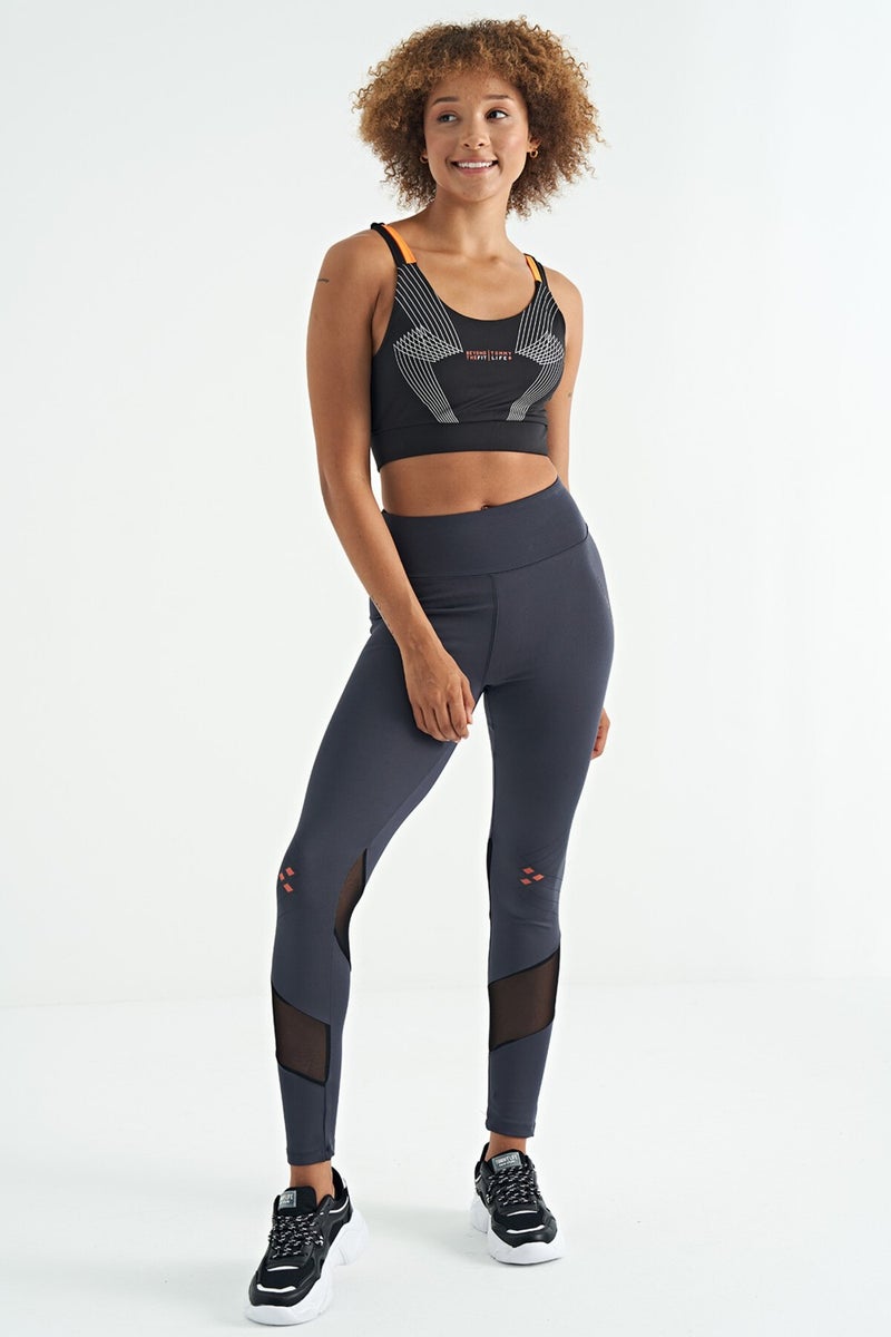 Tommy Life Black Printed Back Cross Detail Diving Fabric Slim Fit Women's Bustier - 97273 - Image 3