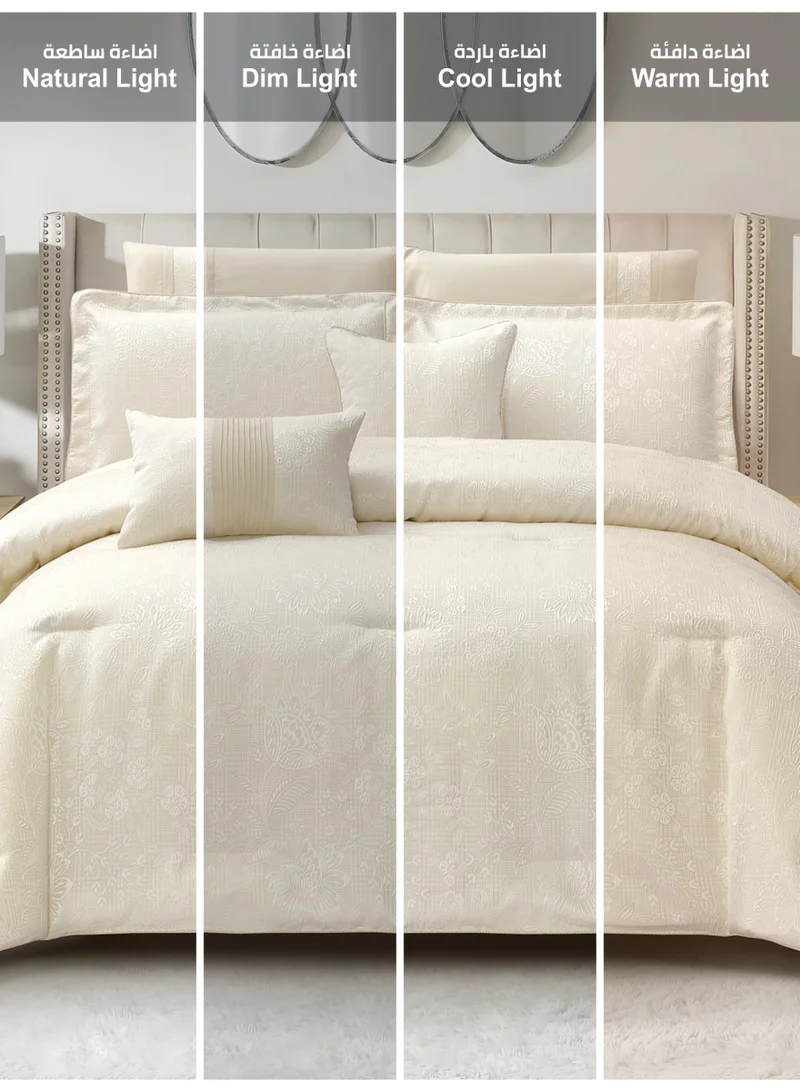 Donetella Premium King Size Comforter Set 8-Pcs, Elegant Jacquard Bedding Set with 350 GSM Poly Silk Fill, Soft & Luxurious All Season Bed Set
