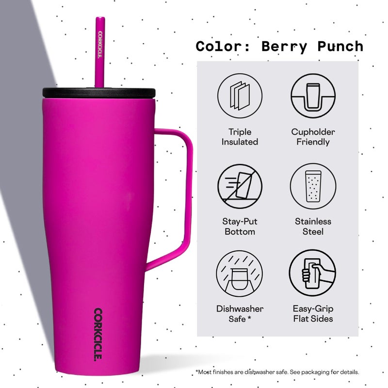 Corkcicle Cold Cup XL Insulated Tumbler with Handle, Lid, & Straw, Berry Punch, 30 oz – Reusable Cupholder Friendly Water Bottle Keeps Drinks Cold 12hrs - Image 4