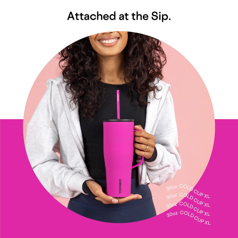 Corkcicle Cold Cup XL Insulated Tumbler with Handle, Lid, & Straw, Berry Punch, 30 oz – Reusable Cupholder Friendly Water Bottle Keeps Drinks Cold 12hrs - Image 3