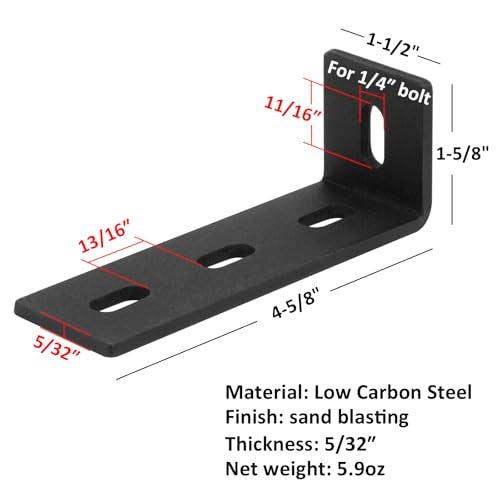 heneng 10 Pcs Heavy Duty L Shaped Angle Bracket, 4-5/8" x 1-1/2" x 1-5/8", Slotted Adjustable 90 Degree Corner Brace, 5/32" Thick - Image 2