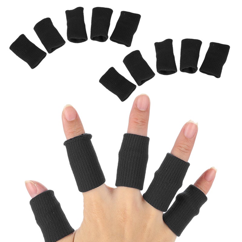 10Pcs Stretchy Fingers Sleeve Support Finger Protector Sports Aid Arthritis Band Wraps （Black） - Image 4