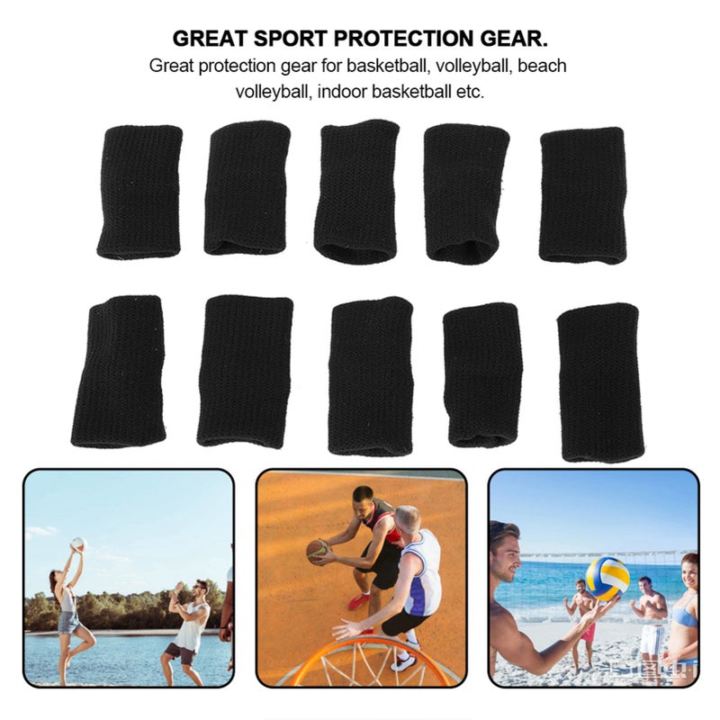 10Pcs Stretchy Fingers Sleeve Support Finger Protector Sports Aid Arthritis Band Wraps （Black） - Image 5