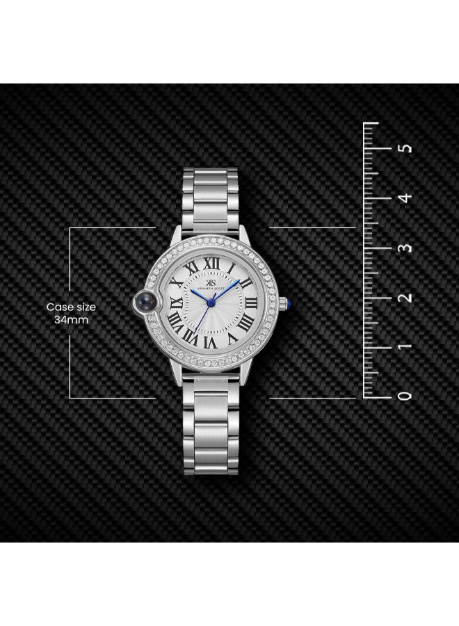 كينيث سكوت ساعة نسائية بعقارب وسوار فضي من الستانلس ستيل - Image 4