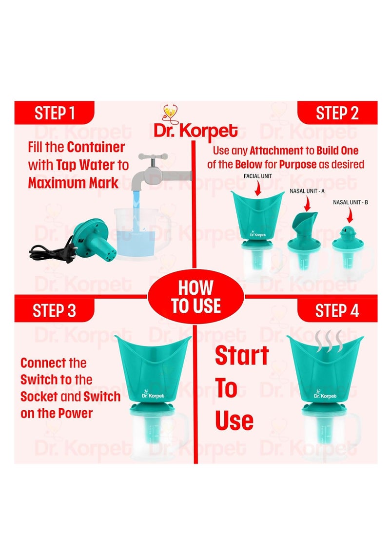 Dr. Korpet - Dr. Korpet 3 in 1 vaporizer steamer for cough,cold and facial, inhaler & steamer for cold and cough (Green) - Image 1