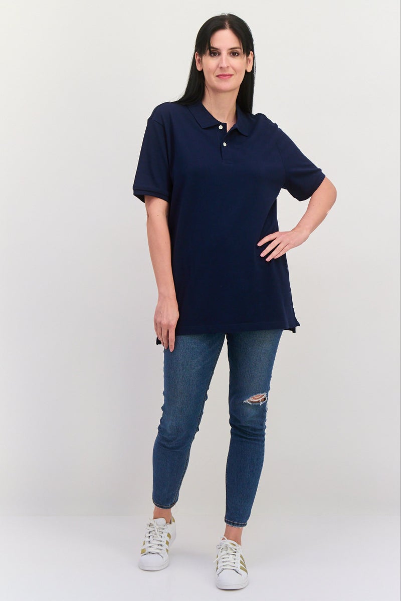GAP Women Regular Fit Plain Short Sleeves Polo, Navy - Image 2