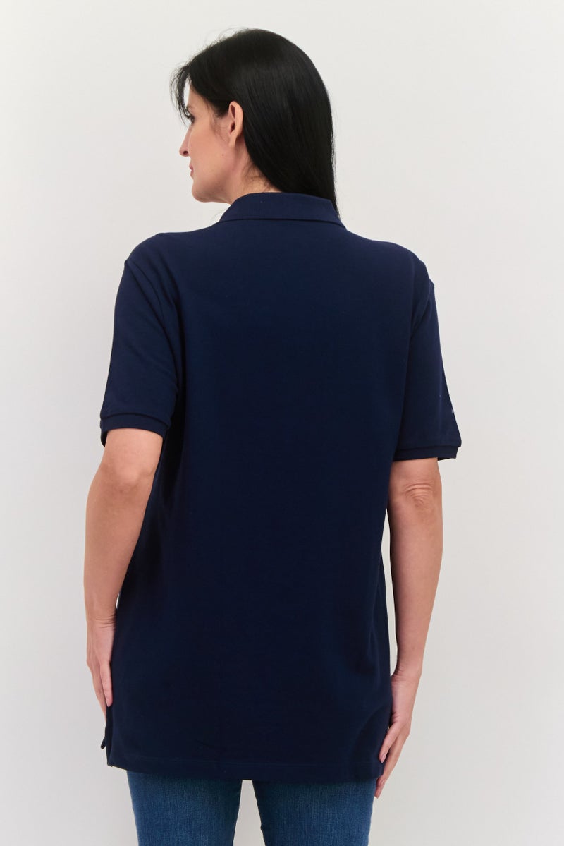 GAP Women Regular Fit Plain Short Sleeves Polo, Navy - Image 3