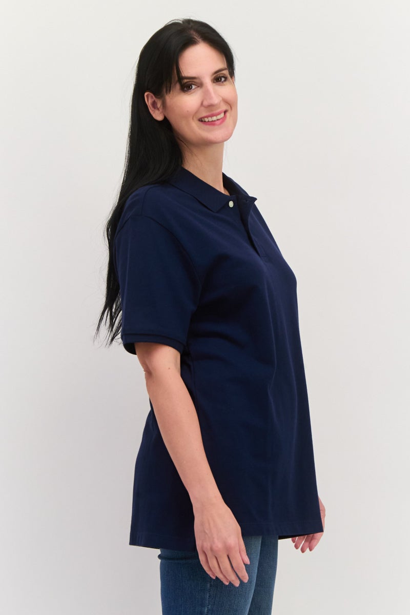 GAP Women Regular Fit Plain Short Sleeves Polo, Navy - Image 4
