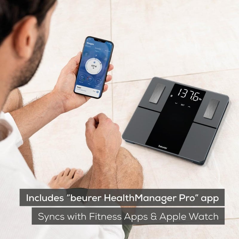 Beurer BF500 Smart Body Analysis Scale with Bluetooth  App Accurate Digital Diagnostic Scale Measures Body Fat Muscle Mass Caloric Needs 396 lbs XL Display - Image 3