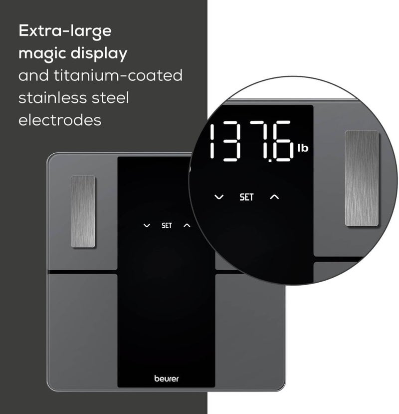 Beurer BF500 Smart Body Analysis Scale with Bluetooth  App Accurate Digital Diagnostic Scale Measures Body Fat Muscle Mass Caloric Needs 396 lbs XL Display - Image 4