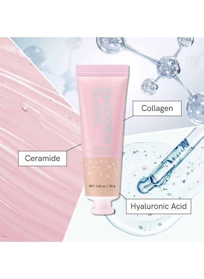 UNICORN GLOW Hydrating Foundation #12 Cocoa Collagen Serum + Hyaluronic Acid + Ceramide AntiAging - Image 4