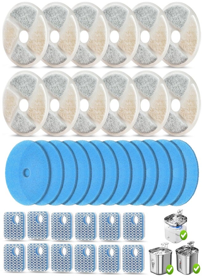 OUPUSES 12 Set Cat Water Fountain Filter Replacement for Square 2.2L/73oz Pet Dog Fountain, Triple Filtration Replacement Filters(12+12+12) - Image 1