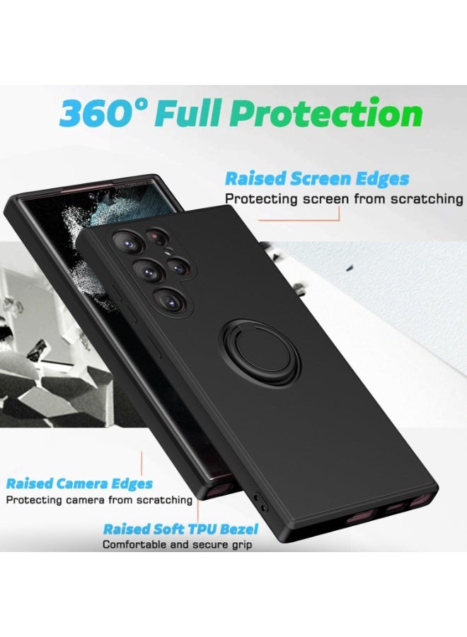 for Samsung Galaxy S25 Ultra Case, Liquid Silicone Flexible Edges Anti-scratch and Shockproof Circular Ring Support Car Magnets Phone Case Cover for Samsung Galaxy S25 Ultra, Black - Image 2