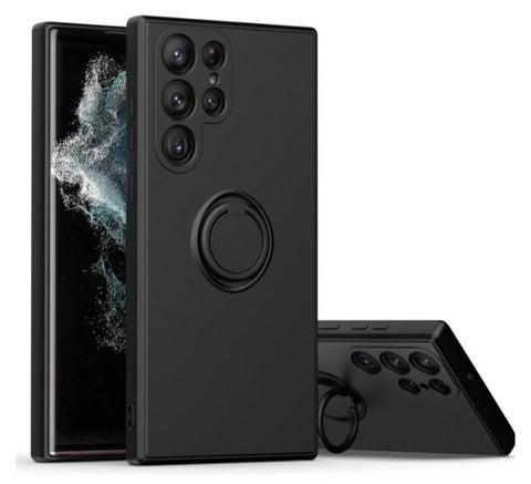 for Samsung Galaxy S25 Ultra Case, Liquid Silicone Flexible Edges Anti-scratch and Shockproof Circular Ring Support Car Magnets Phone Case Cover for Samsung Galaxy S25 Ultra, Black