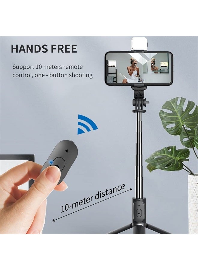 KOMI Selfie Stick Tripod with Fill Light Extendable Phone Tripod Portable with Detachable Wireless Remote Compatible with iPhone Samsung Camera Android(Black+Light) - Image 4